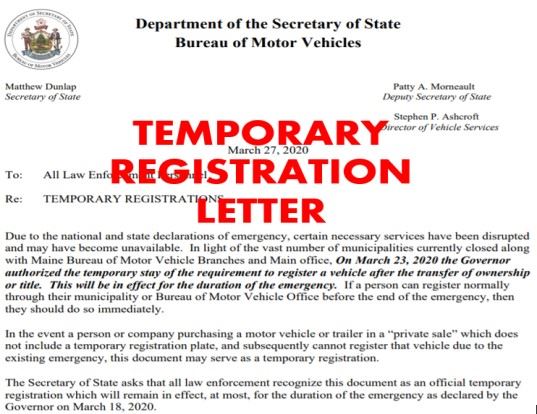 Temporary registration letter for private sales IMAGE